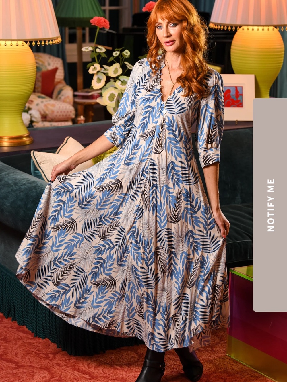 Daphne Dress / Black and Palm Print